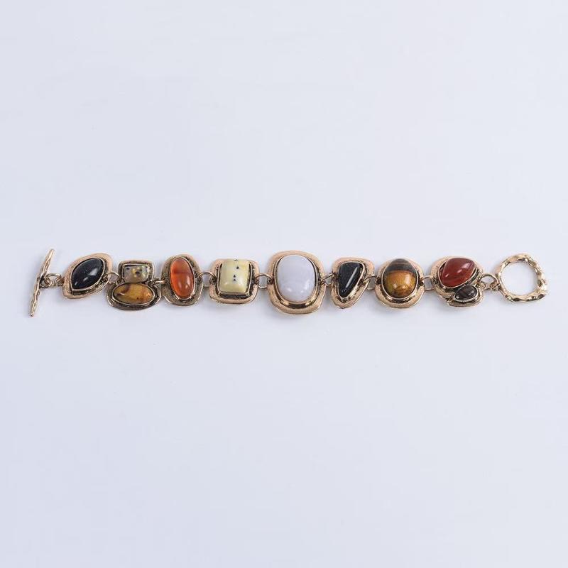 1 Stück Persönlichkeit Punk Metall Vergoldet Unregelmäßige Halskette Schmuck Boho Ethnischer Stil Vintage Harzstein Armbänder Für Frauen