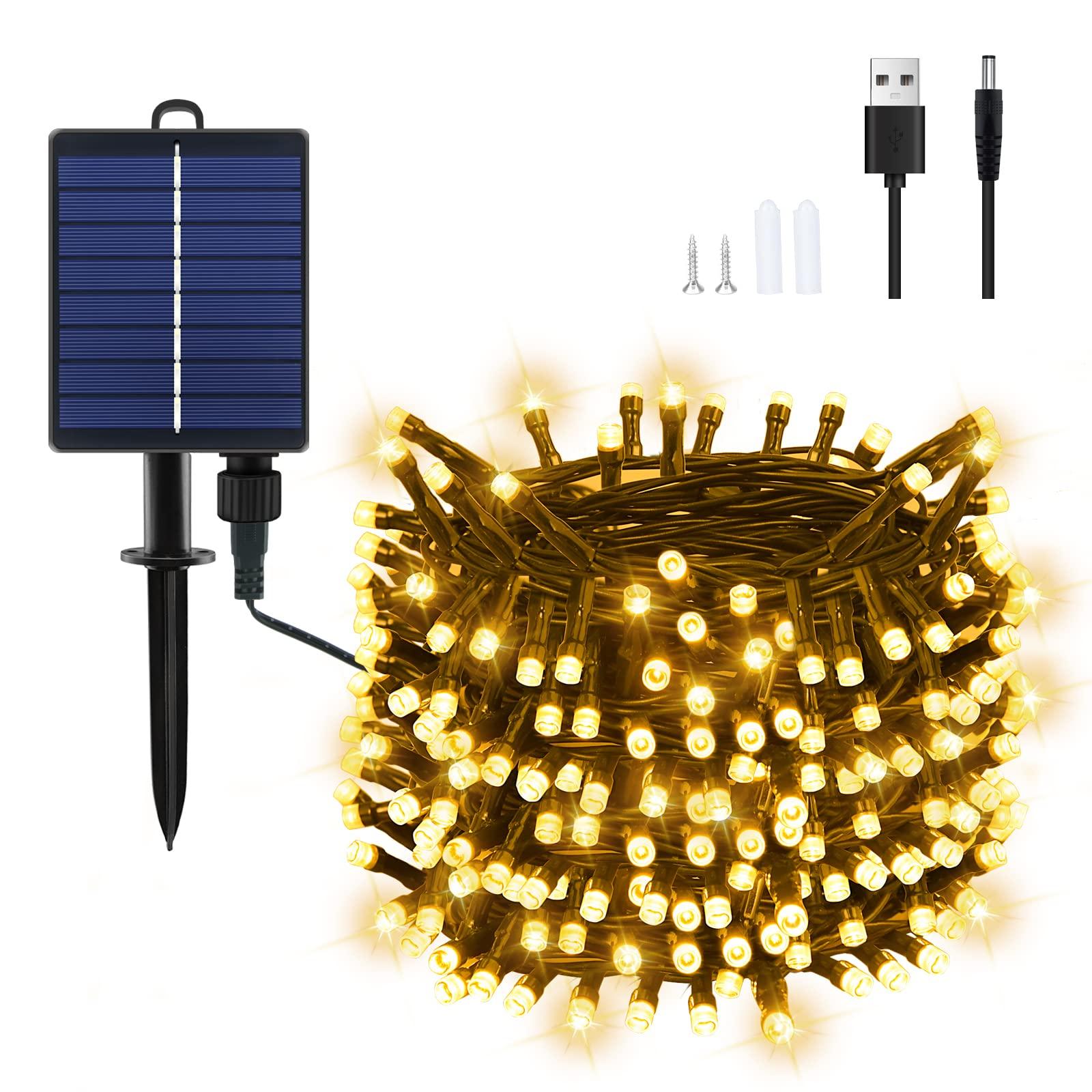 

Dalugo LED Solar String Lights, USB Rechargeable, Christmas Tree Lights, Camping Decorative Lights, IndoorOutdoor Use, IP65 Waterproof, 200 Bulbs,