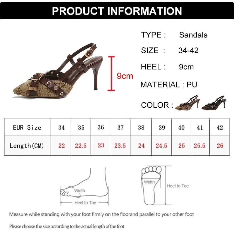 Fashion Zoki Belt Buckle Pointed Toe Sandals Women Fashion Flower Embroidered High Heels Snadals Woman Stiletto Heel Party Dress Shoes