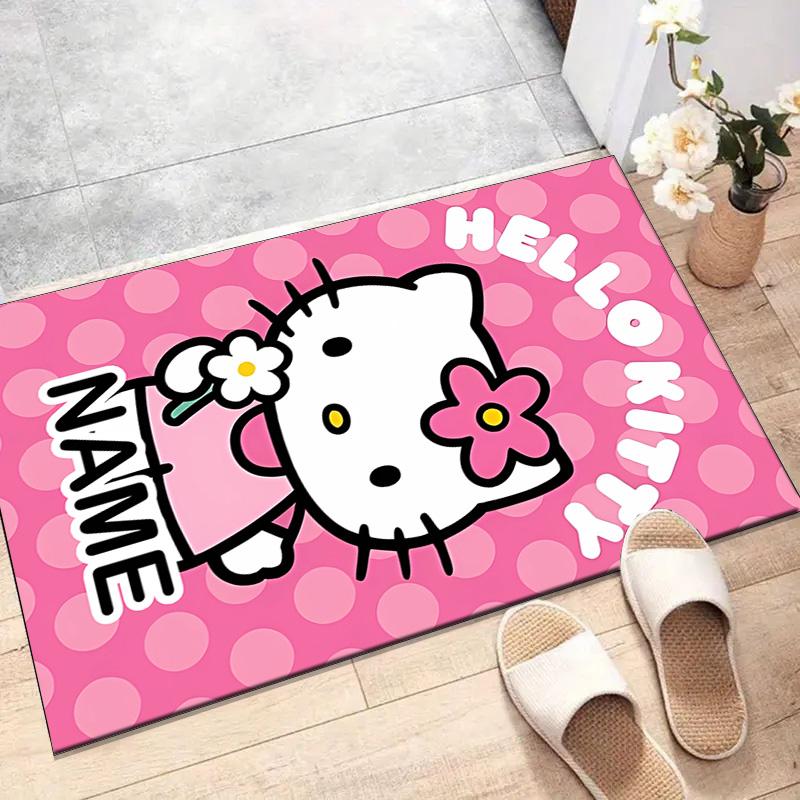Custom HelloKitty Mat Personalized Name, Polyester Washable Indoor Entryway Rug, Gift for Christmas, Easter, Thanksgiving Day
