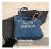 Retro Letter Denim Tote Bag - Large Capacity, Lazy Style Shoulder Bag