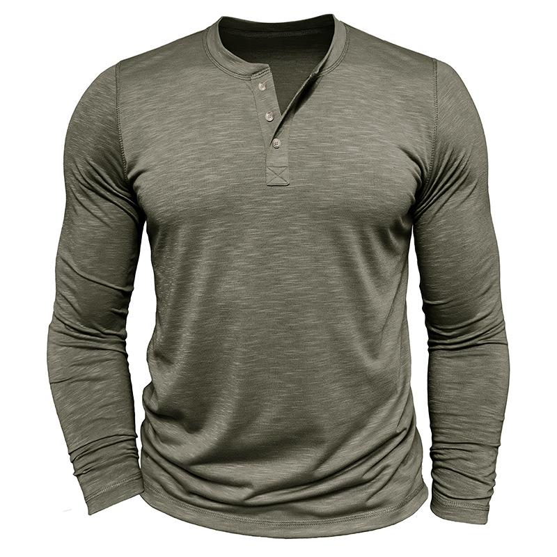 Men S Long Sleeve Henley Neck T Shirt Solid Color Casual