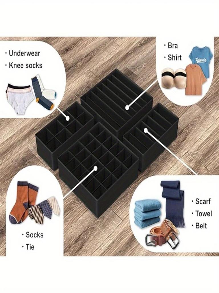 1 Piece Gray Fabric Storage Box with 24 Compartments - Foldable and Stackable Socks, Tie and Intimates Storage Box - Space-Saving Drawer Divider