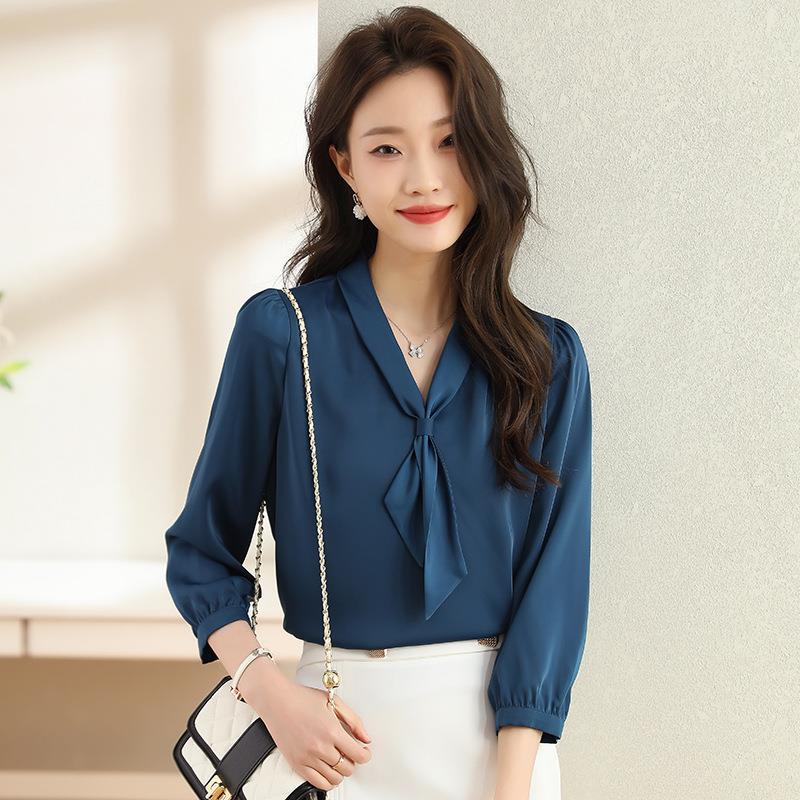 Brand Women's High-End White Silk Long Sleeve Shirt - Stylish Summer 2025 Formal Fashion