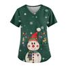 Ladies' Fashionable V-neck Pocket Short Sleeved Christmas Tree Printed Caregiver Uniform