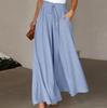 Womens Wide Leg Trousers Summer Culottes Elastic High Waist Flowy Palazzo Trousers Loose Flared Pants with Pockets