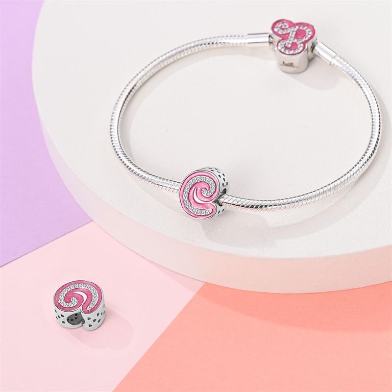 Copper 26 Alphabet Pink Princess Letters Charms Bead Fit Pandachoriginal Bracelet Diy Anniversary Birthday Jewelry Gift