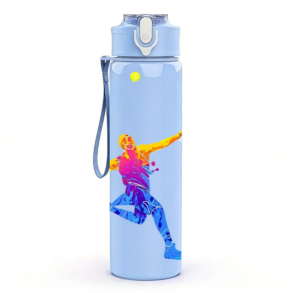 1PC Tennis Player Splash Silhouette 750ml Color Plastic Water Bottle Leakproof Flip Straw Lid For Sports Office Home Use