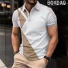 Men's Short Sleeved Shirt, Fashionable Geometric Pattern Patchwork Shirt, Men's Summer Sports Polo