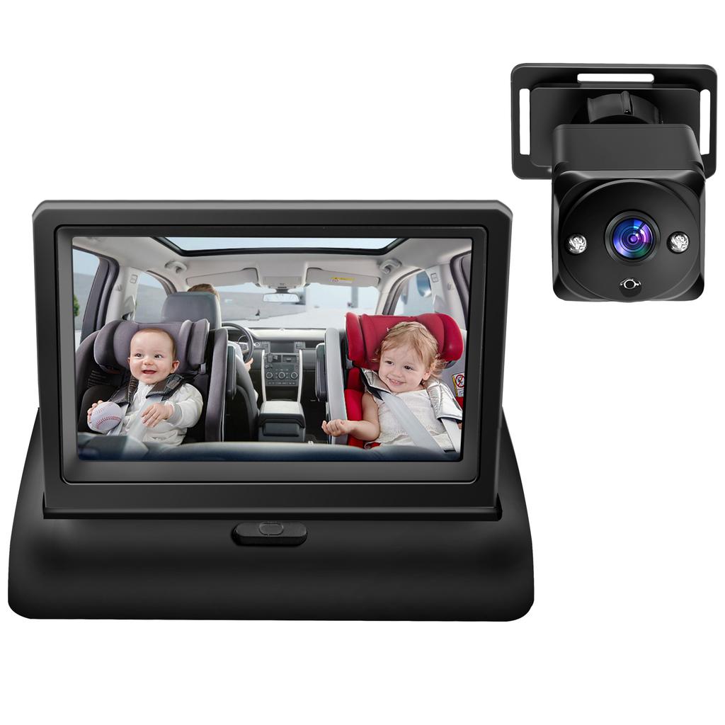 1080P Baby Car Camera, 4.3  Baby Monitor with Night Vision Function and 150 degrees  Wide View, 360 degrees  Rotation