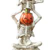 Halloween Stacked Skeleton Pumpkin Decor Resin Skeleton Statue with Pumpkin Head Witch Hat Broom for Home Office Holiday Table Decor