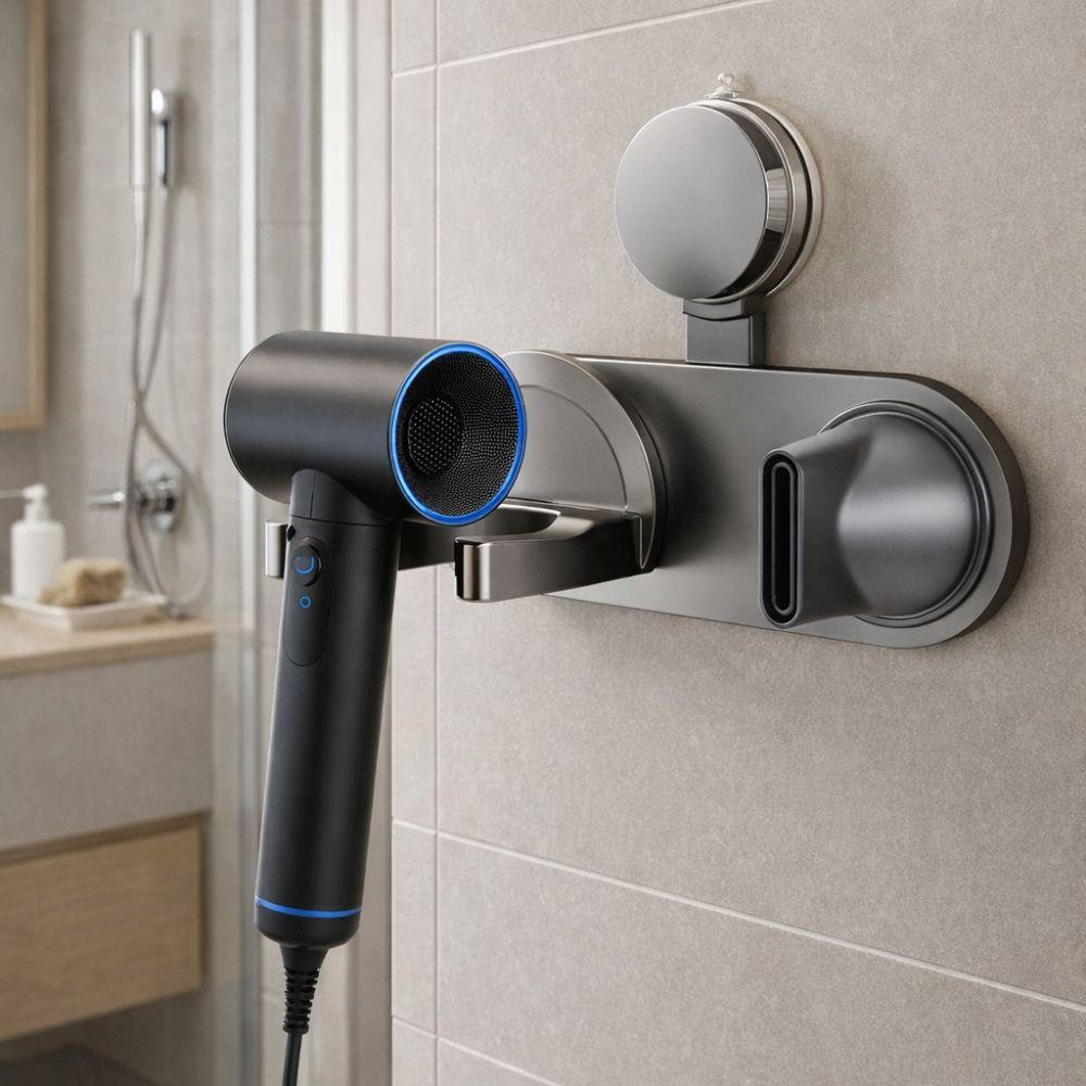 No Punching Hair Dryer Storage Rack Wall Mounted Hair Dryer Rack  for Home