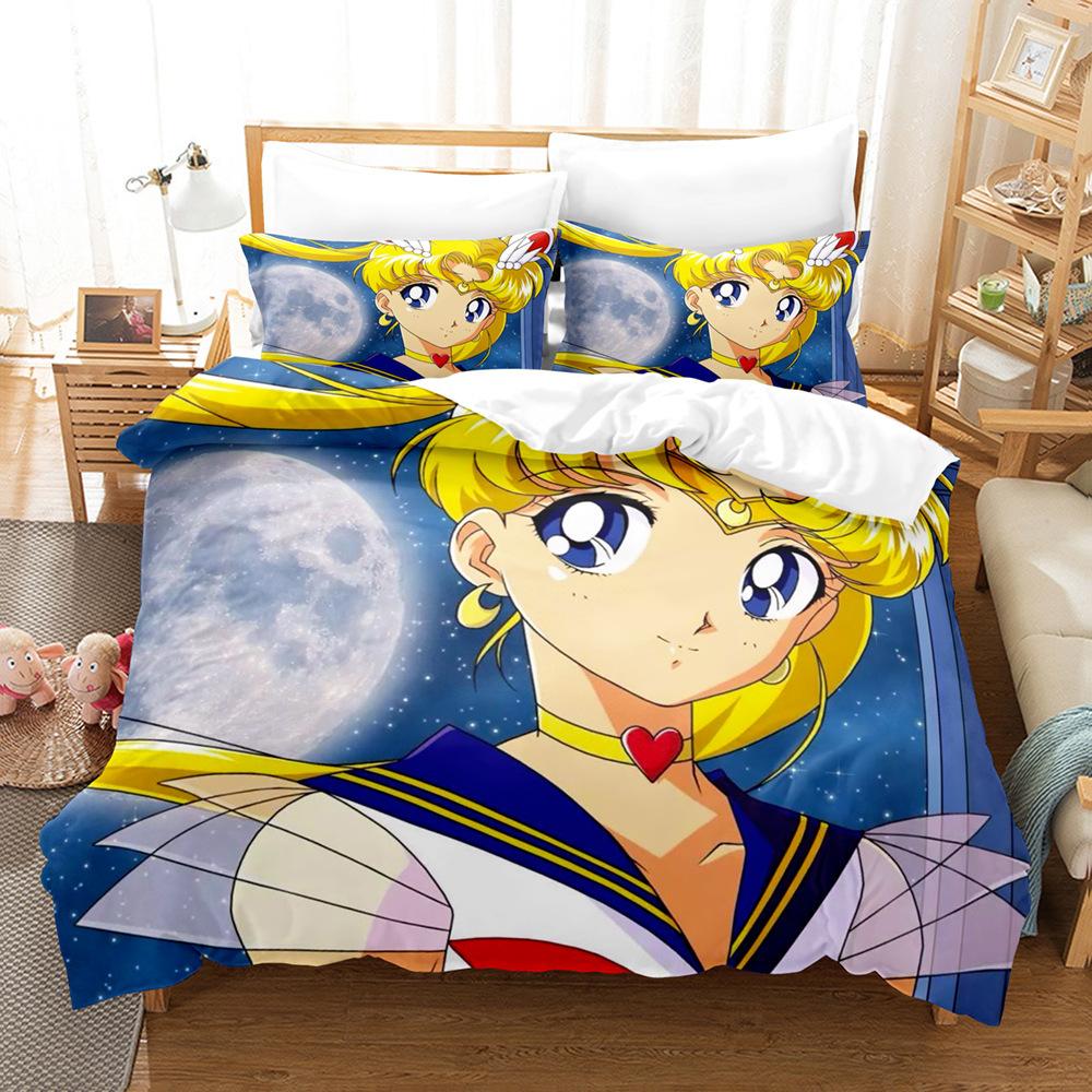Sailor Moon Hare 3D Digital Printing Quilt Set Three-Piece Bedding