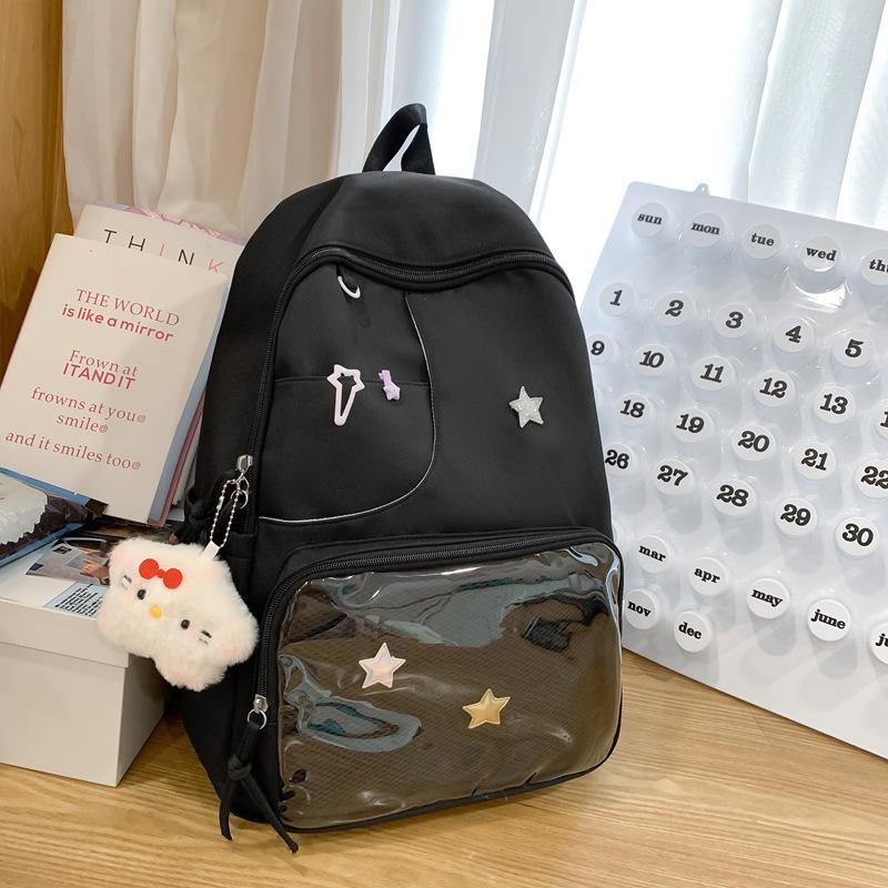 Versatile Simple and Beautiful Female College Student Ins Cute Large Capacity High School Student Backpack Transparent Pain Bag
