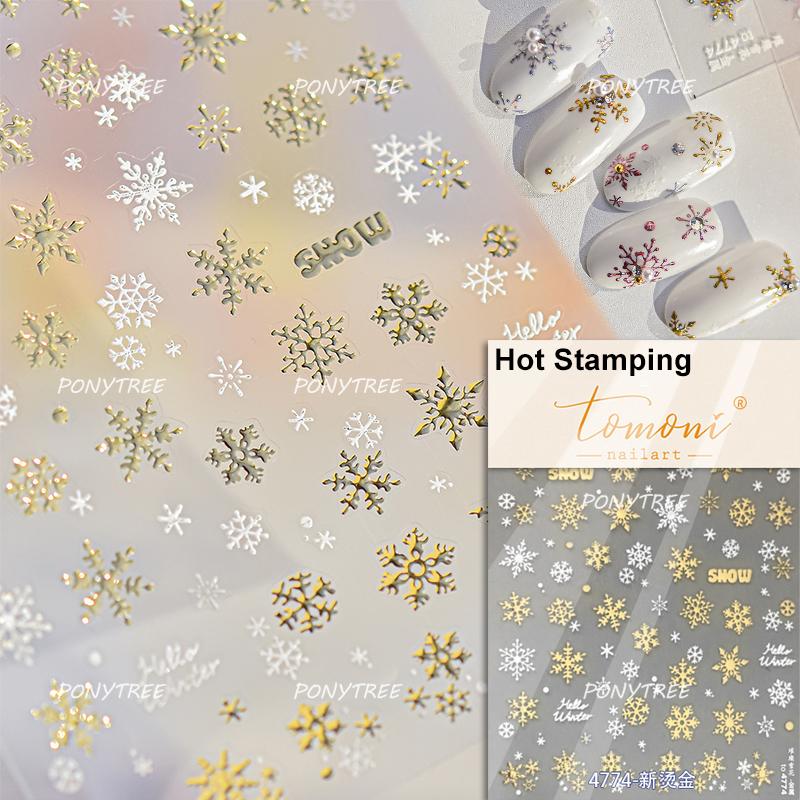 Silver White Snowflake Rhinestone Star Love Lace Winter Chic Snow Shiny Chic Delicate 5D Nail Art Stickers Manicure Decals