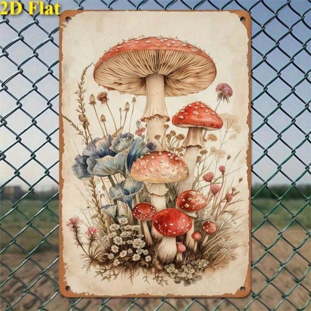 Vintage Metal Sign Red Mushroom 20x30cm Retro Wall Decor for Bar Garage Home