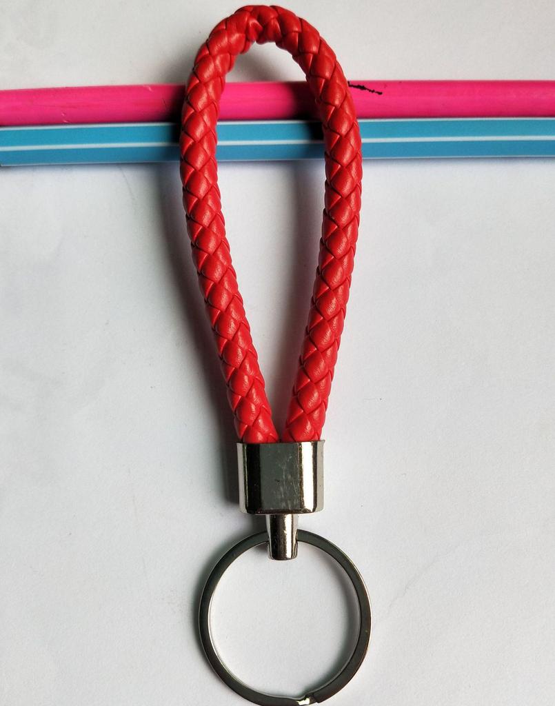 Woven Leather Cord Metal Keychain Pendant