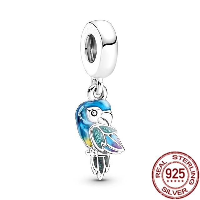 925 Sterling Silver Blue Butterfly Puffer Fish Bead Rainbow Parrot Squid Dangle Charm Fit Original Fasion Bracelet Jewelry Gift