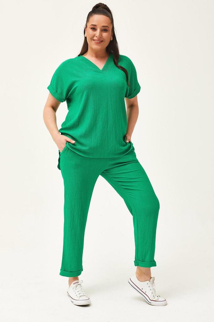 Damenmode Übergröße Trainingsanzug Set Plus Size Capri Grün Trainingsanzug Set