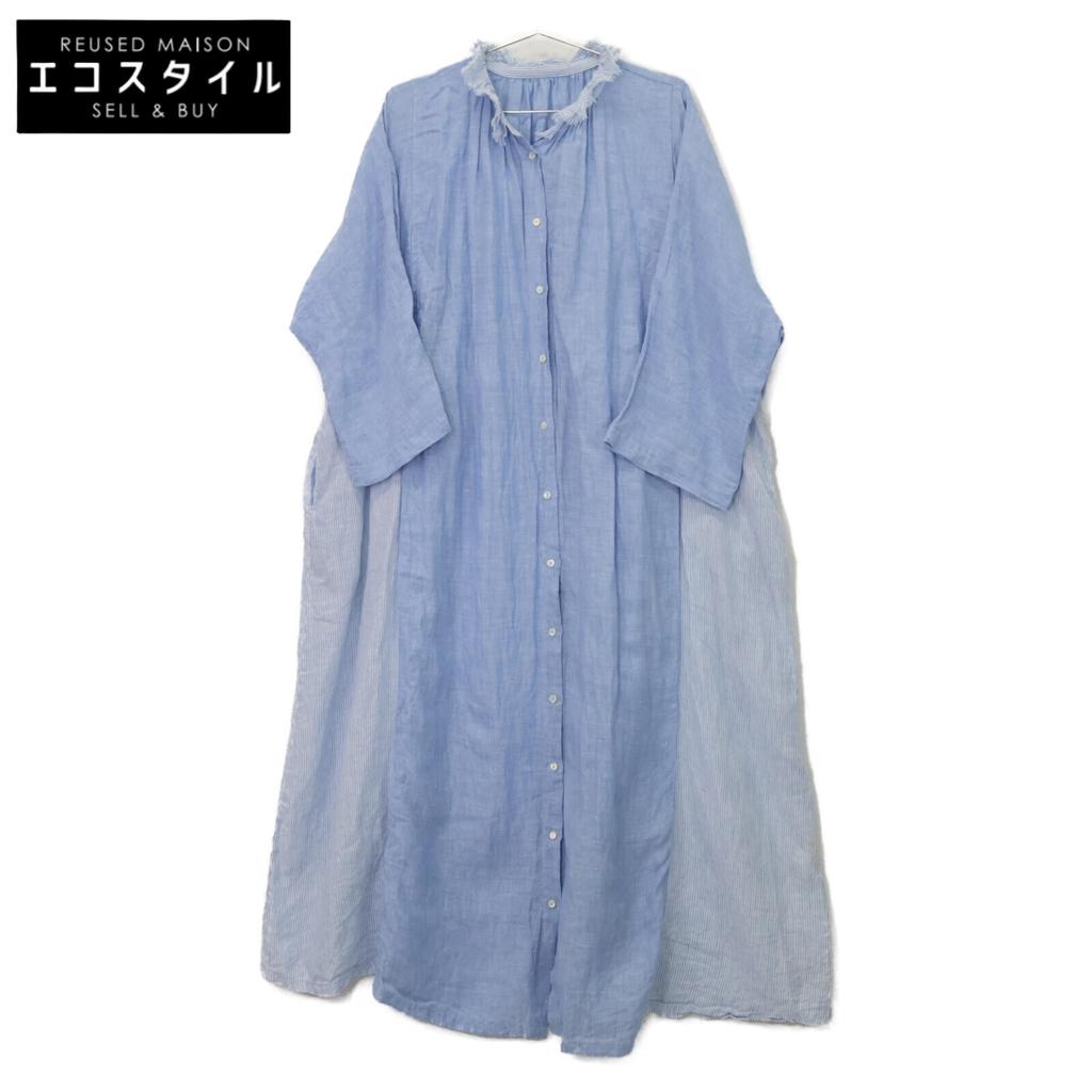 Nest Robe 01243-1140 Blue Deadstock Linen One Piece Dress F blueUsed