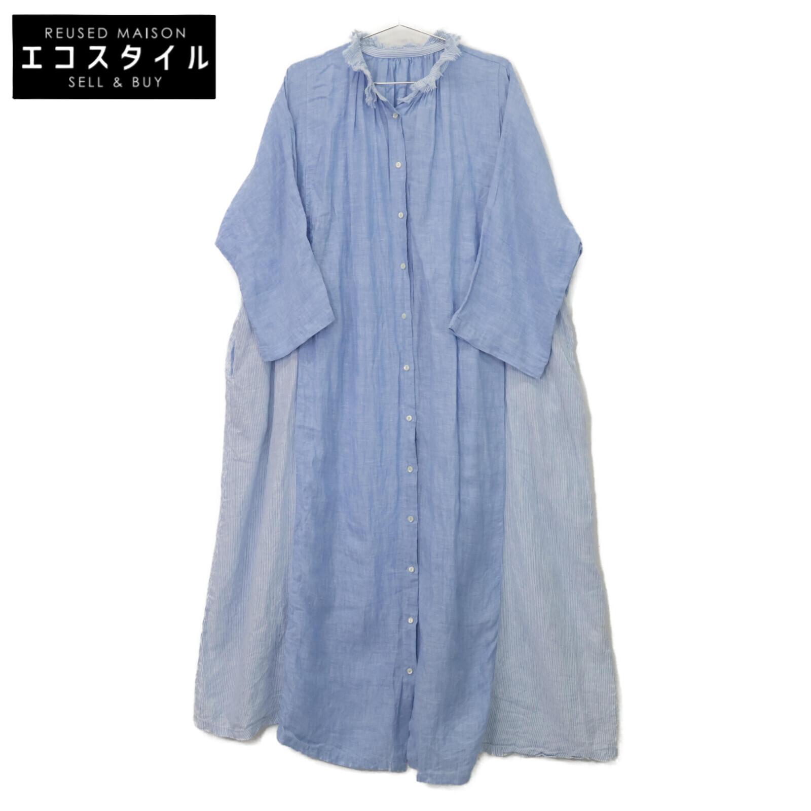 

nest Robe 01243-1140 Blue Deadstock Linen One Piece dress F blueUsed