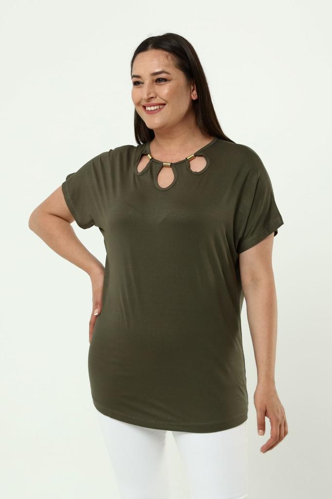 Damenstil Große Größe T-Shirt Übergröße Komfortmodell Stilvoller Kragen Detailliert Baumwolle Kurve Kurze Ärmel Mutter Sommer Abendkleid Tunika T-Shirt