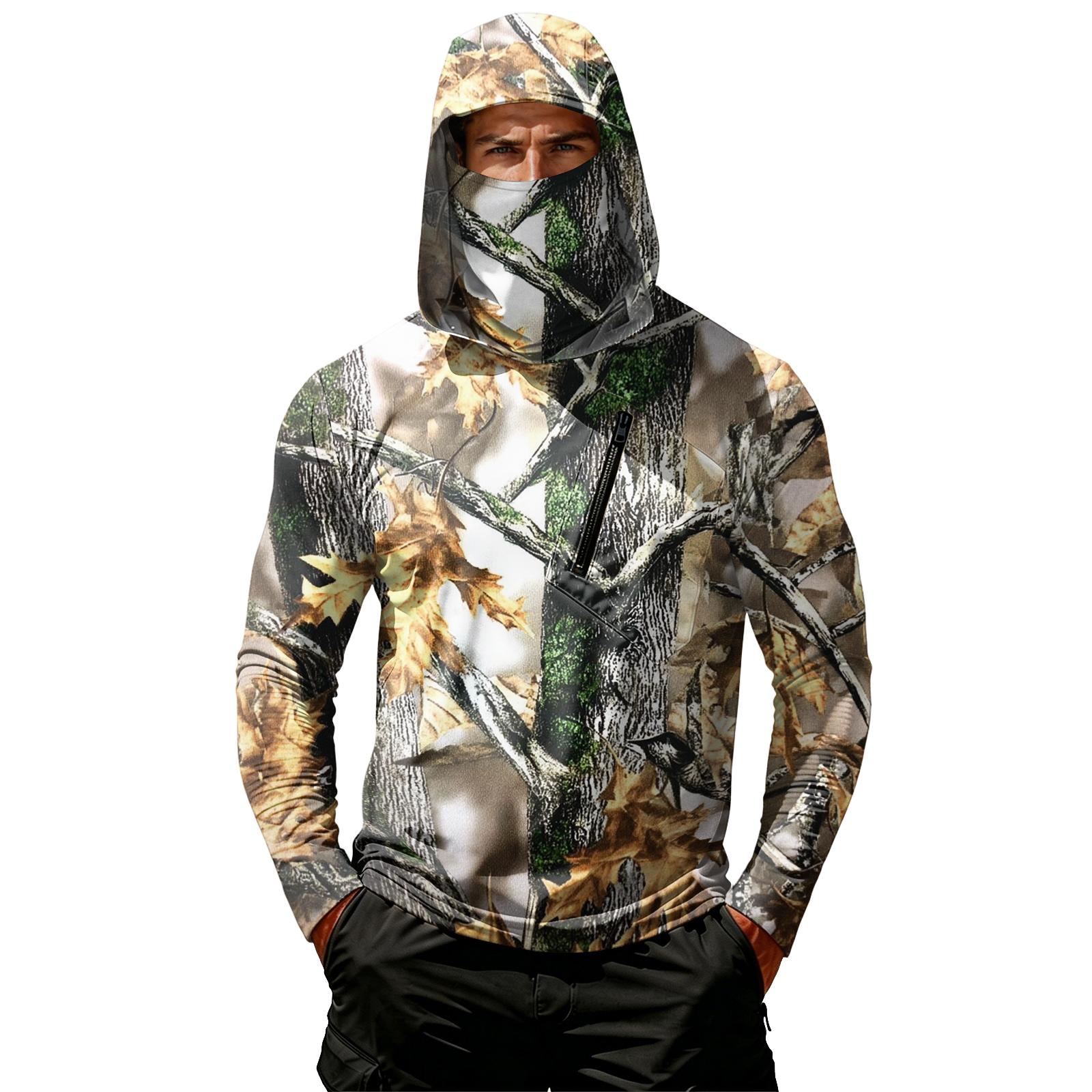 Men s Casual Leaf Camouflage Print Hooded Long Sleeve Sun Jacket Lightweight Breathable Outdoor Top XL бронзовый
