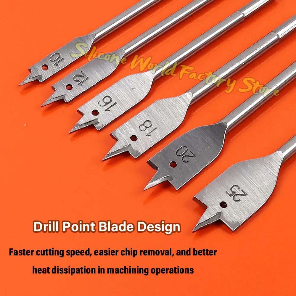 Silicone World 6PCS Three Pointed Flat Drill Hexagonal Handle Woodworking Hole Opener Wooden Board Drilling Bit Tools Set