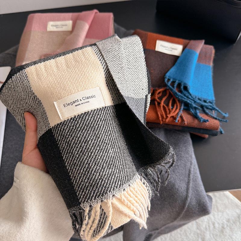 Exquisite The Striped Checkered Large Shawl Exudes An Elegant and Noble Style. It Is A Warm Autumn and Winter Scarf with A High End Touch 