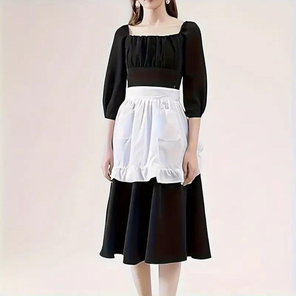 with Ruffled Maid Apron European Style Cooking Half Apron Art Studios Waist Apron  Restaurant