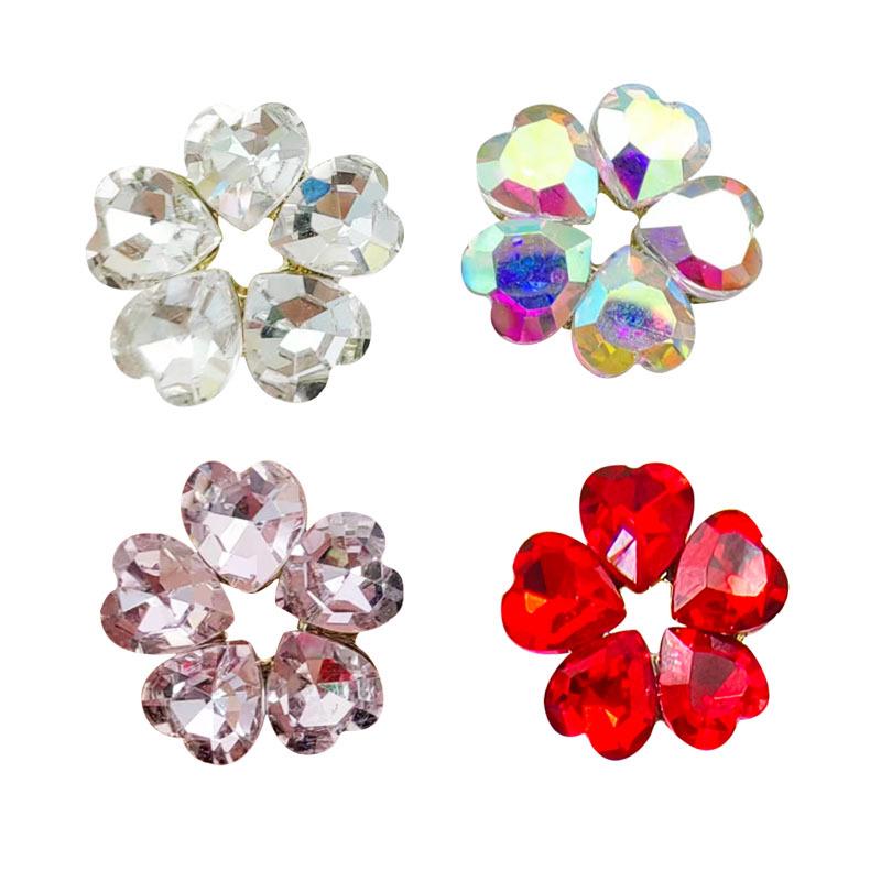 Persikofärgade Hjärta Strass Nageldekorationer - Fembladiga, Superglänsande Nageldekorationer Inspirerade av Japanska och Koreanska Trender