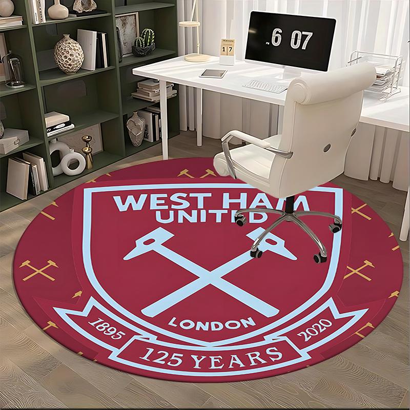 Herb West Ham United, Odznaka Rocznicowa Mata na krzesło Okrągły dywanik Dywanik biurowy, Można prać w pralce, Antypoślizgowy, Nadaje się do salonów, sypialni