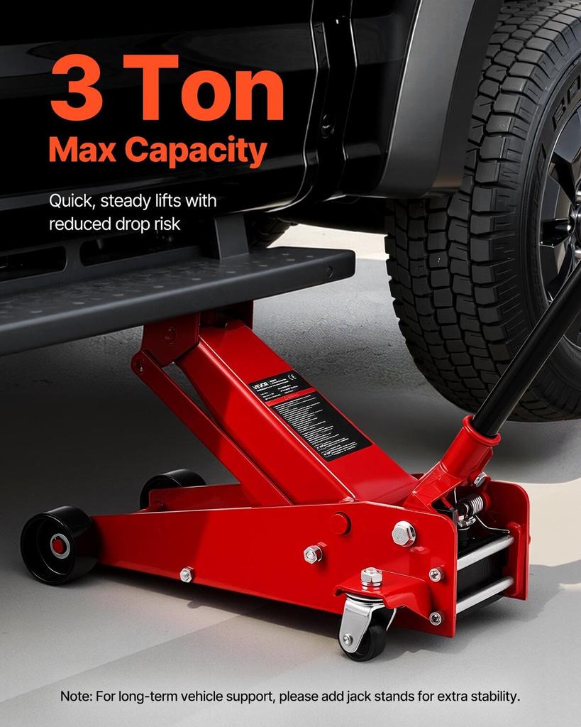 Low Profile Floor Jack, 3 Ton Capacity, Steel Racing Floor Jack with Single Piston Quick Lift Pump, Hydraulic Trolley Car Lift for Sports Cars,