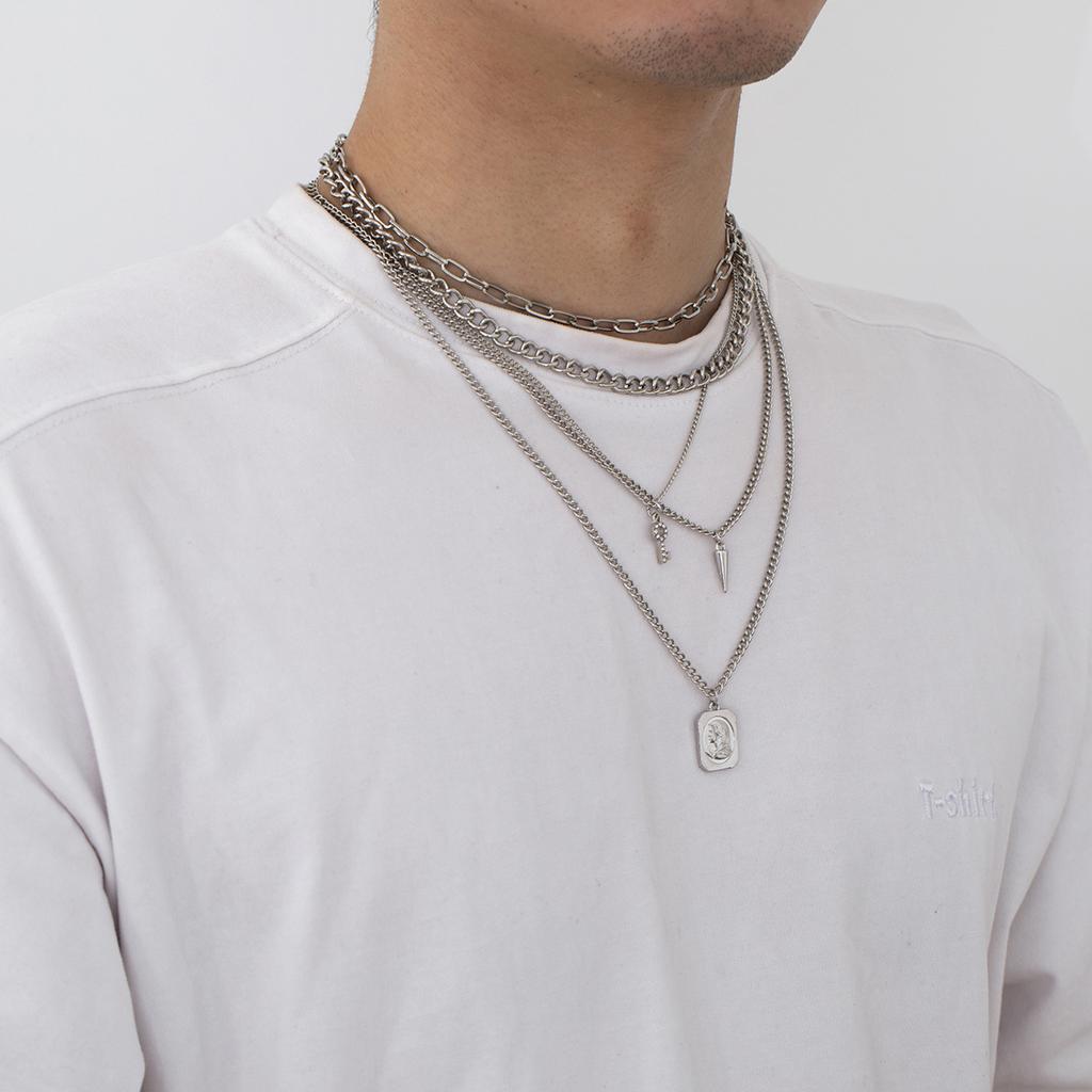Men's Hip-Hop Metal Necklace High Street Retro Design Pendant Necklace Street Style