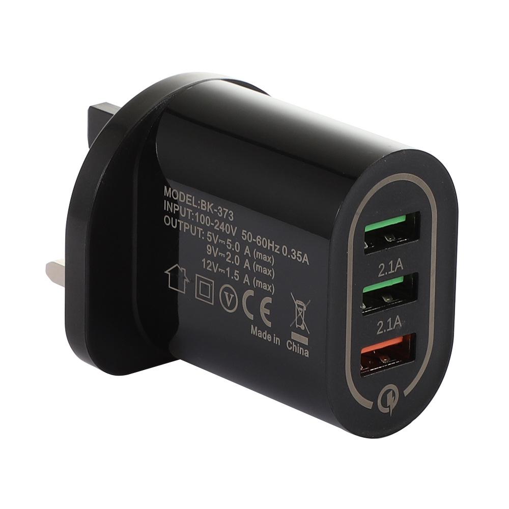 Fast Charging 3-USB Multi-Port QC3.0 Travel Phone Charger (5V/9V/12V) - US/EU/UK Specs