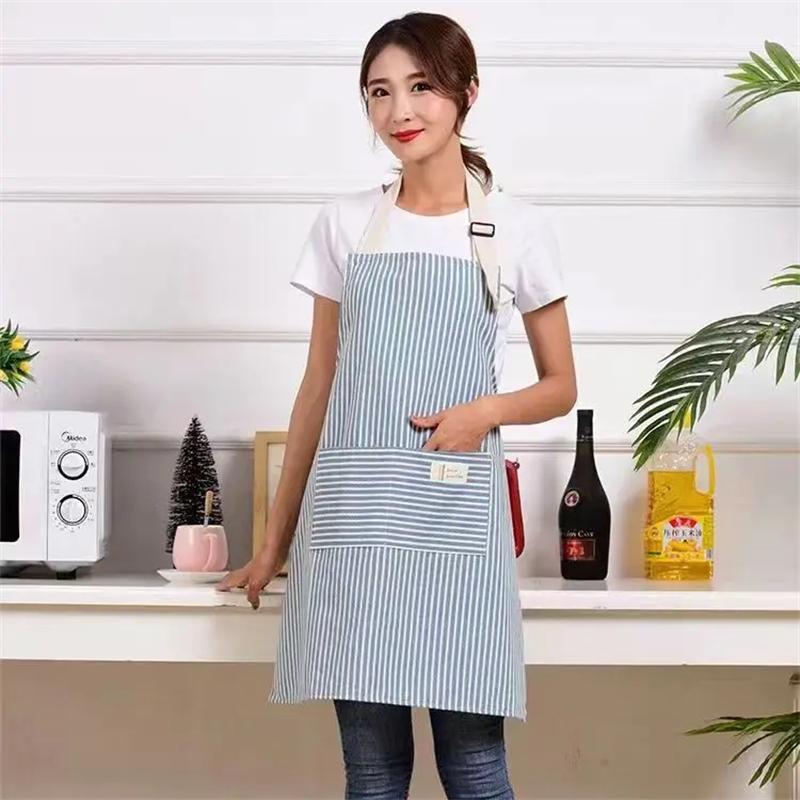 

Kitchen Apron Fashionable Linen Striped Aprons For Restaurant Work Chef Waiter Adjustable Size Household Kitchen Cleaning Apron синий