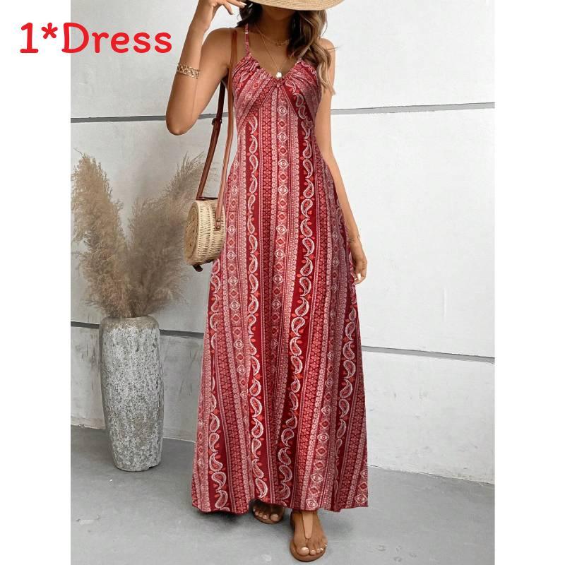 Ärmelloses Maxikleid mit Reißverschluss und Sommer-Blumenprint für Damen-Bademode