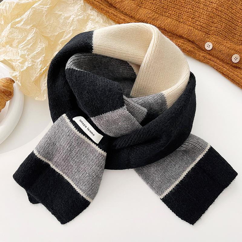 Soft Touch Korean Chic Color blocked Striped Scarf Japanese and Korean Retro Long Winter Warm Knitted Scarf for Men and Women