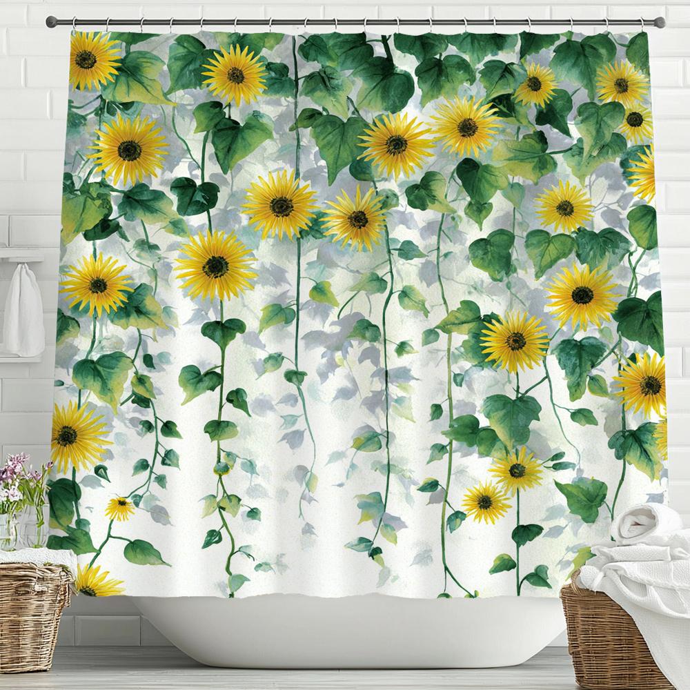 Beautiful Sunflower Flowers Shower Curtain Partition Hanging Bathroom Curtain With Hooks Washable Home Decoration Curtain