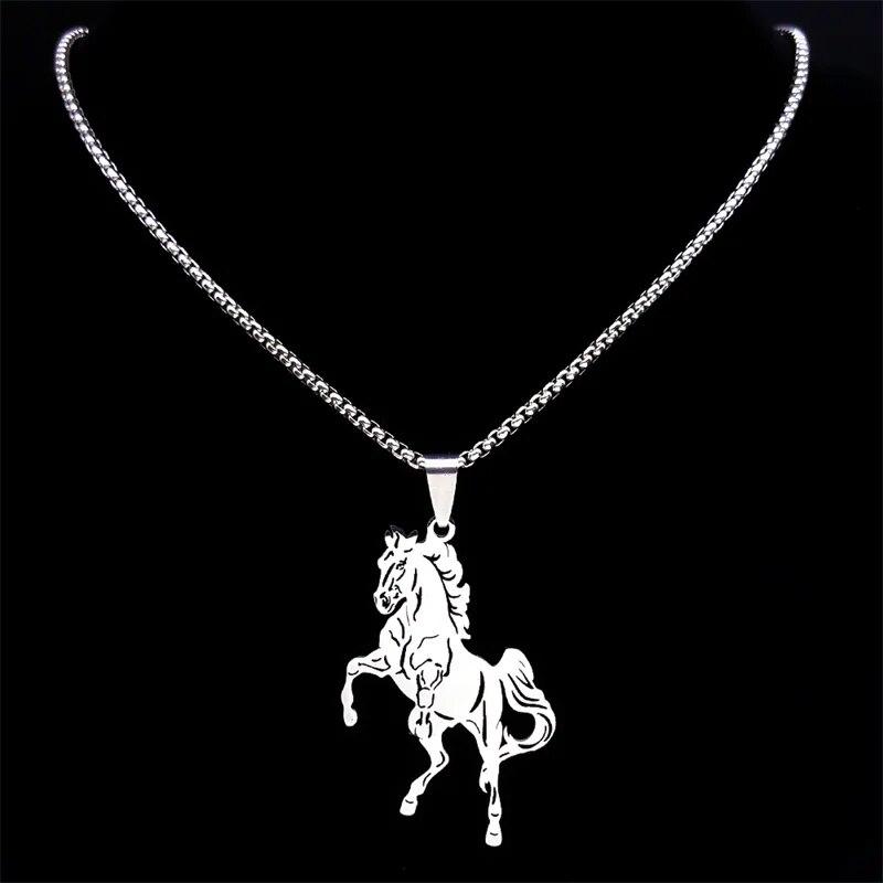 Aesthetic Horse Animal Necklace for Women Men Stainless Steel Silver Color Lucky Collar Party Wedding Gift Jewelry