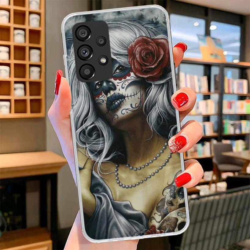 Catrina Beautiful Rose Girl Skull Phone Case For Samsung Galaxy A17 A37 A57 A16 A26 A36 A56 A15 A25 A35 A55 A14 A24 A34 A54 A13