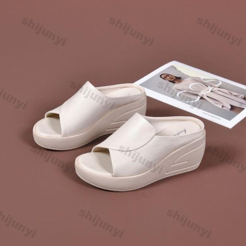 Women's Wedge Shoes 2026 Summer Slip On Platform Non Slip Luxury Slippers Comfortable Fashion Outdoor Height Increase Sandals