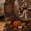Distressed Wood Halloween Sign Swinging on Moon Decoration, Spooky Reading Ghost/Skeleton Wooden Bookshelf Ornament Indoor Party Supplies for