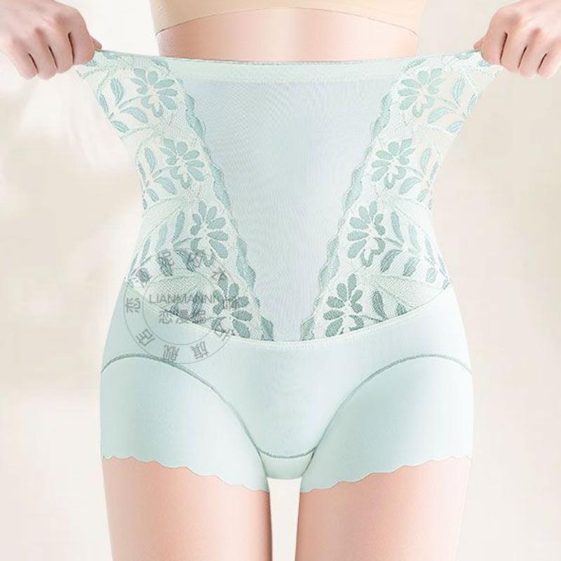 Women's High-Waisted Lace Liner Underwear Anti-Slip Body Shaping Waist Trainer Strong Tummy Control Pants Seamless Butt Lifting Briefs