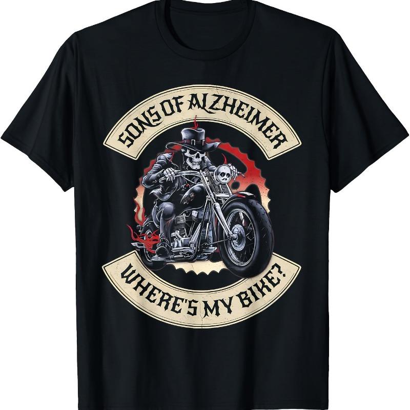 Men s Alzheimer s Awareness Biker Graphic T-Shirt - Son of Alzheimer s  Motorcycle Design with Skull & Biker Gang Lettering XL