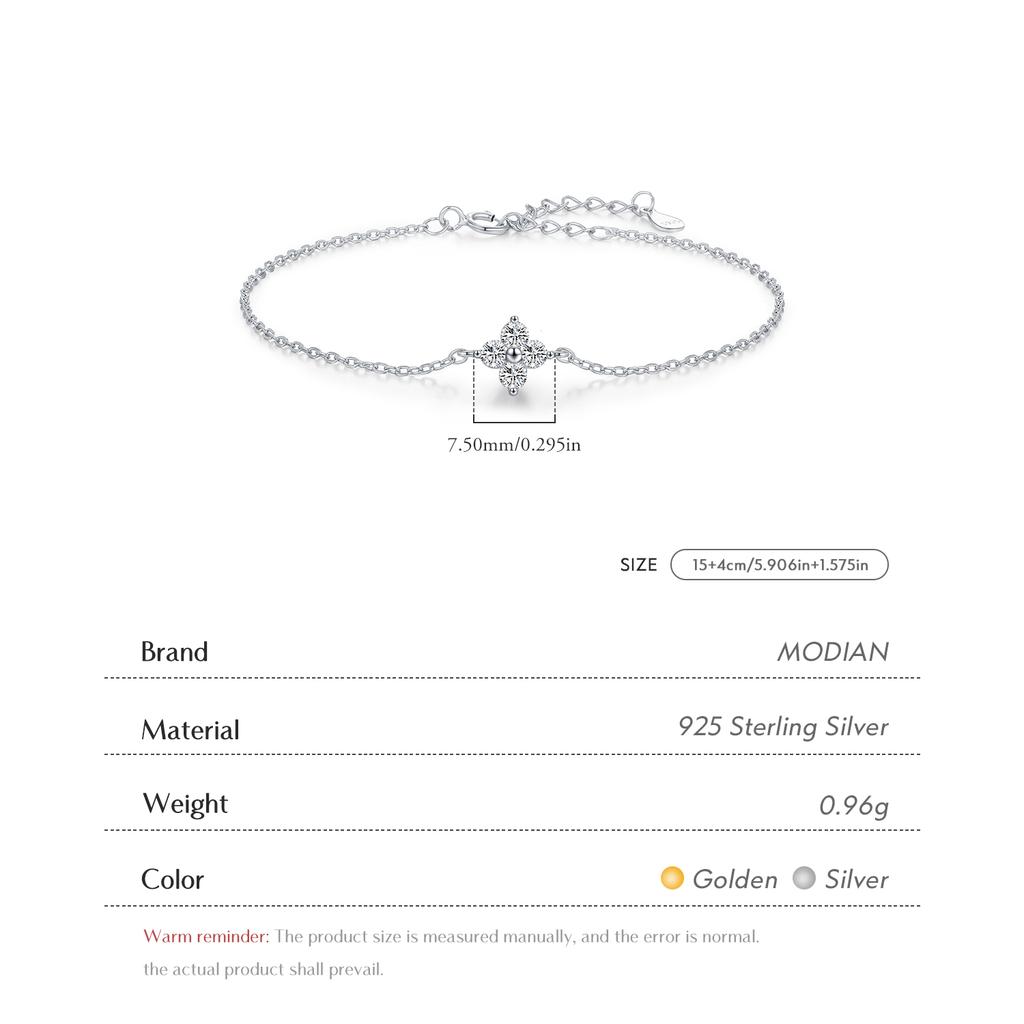 MODIAN 925 Silver Stackable Four Leaf Clover CZ Bracelet For White Gold Plated Link Chain Women Party Fine Jewelry