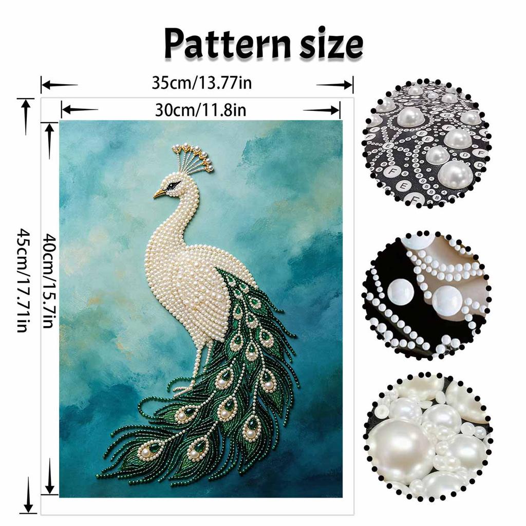 Elegant Peacock Pearl Kit 5D DIY Round Rhinestone Art for Adults Relaxing Handmade Wall Decor National Day Gift Frameless