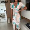 Vestidos casuales de manga corta con cuello en V para mujer, moda, verano, primavera