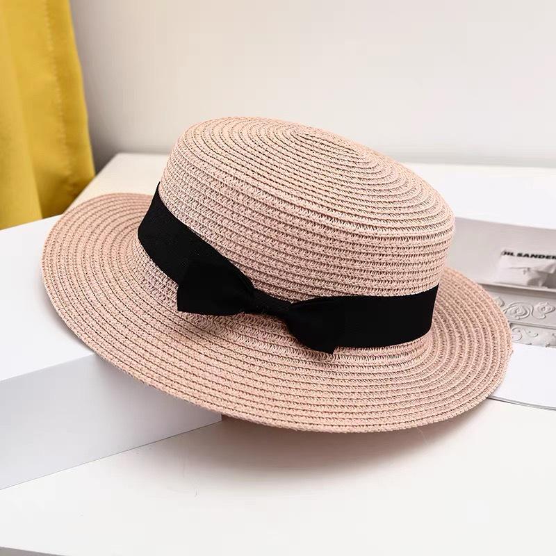 Girls' Summer Straw Hat: Breathable Flat Top, Sun-Protection for Outdoor Travel & Beach