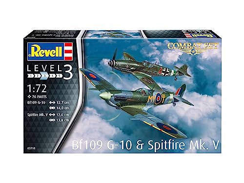 Revell 1/72 Scale German Air Force Messerschmitt Bf109G-10 Vs. Royal Air Force Spitfire Mk.V Battle Set, Plastic Model Kit 03710